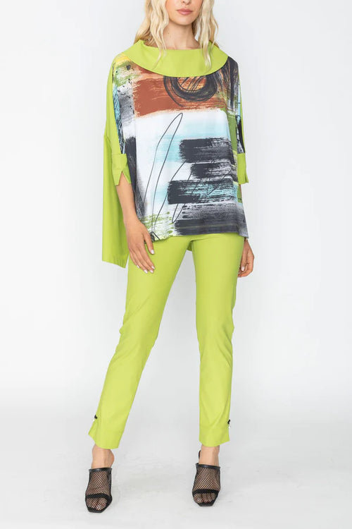 IC Collection Lime Front Print Mix Boxy Top Style 5687T