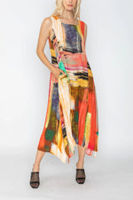 IC Collection SQAURE NECK DRESS W/ ABSTRACT PRINT Style 5783D