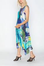 IC Collection SQAURE NECK DRESS W/ ABSTRACT PRINT Style 5783D