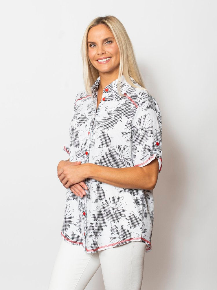 Snoskins Printed Floral Gingham Classic Button Shirt 59668-25S