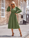 Treschic Buttoned V-Neck Flounce Sleeve Midi Dress Style T8201S