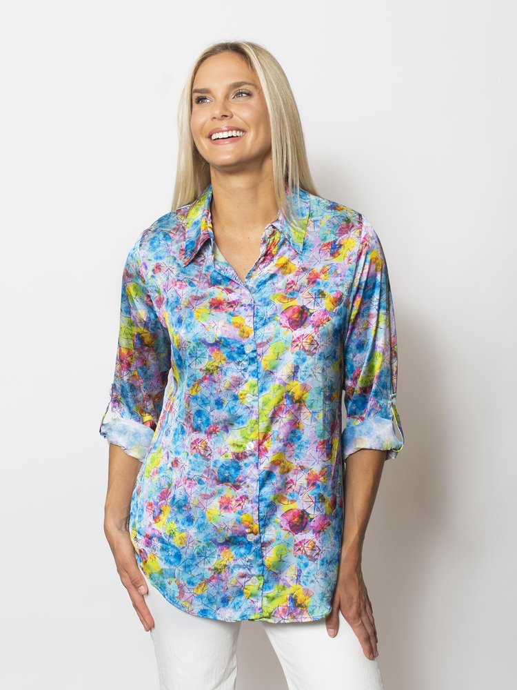 Snoskins Printed Charmeuse Button Shirt 88594-25S