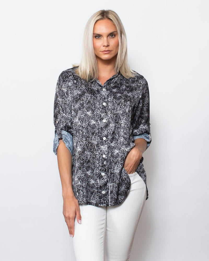 Snoskins Printed Charmeuse Button Shirt 68602-24S