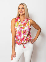 Snoskins Printed Chareuse Sleeveless Button Front Top 68604-25S