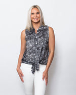 Snoskins Printed Charmeuse Sleeveless Button Front Top 68604-24S