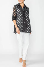 IC Collection Irregular Clipping Long Sleeve Polka Dot Blouse 7024B S25