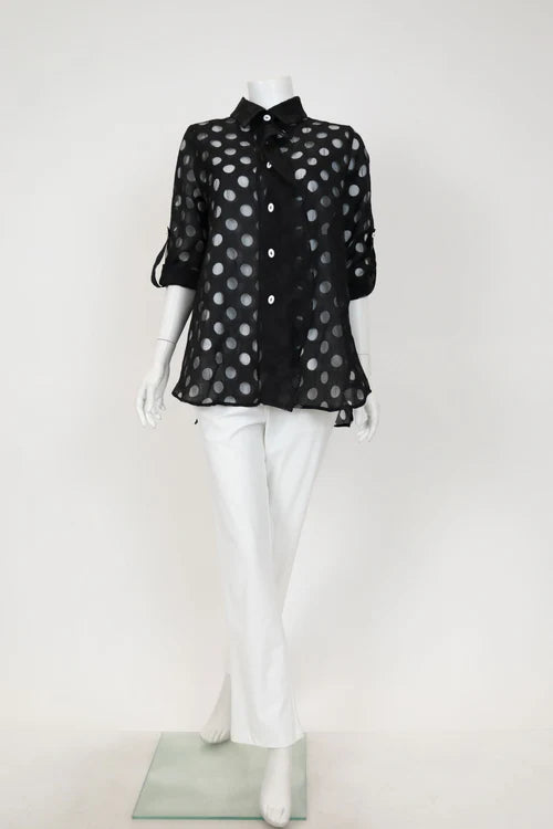 IC Collection Irregular Clipping Long Sleeve Polka Dot Blouse 7024B S25