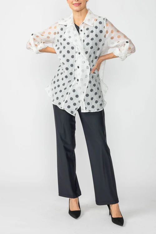 IC Collection Irregular Clipping Long Sleeve Polka Dot Blouse 7024B S25