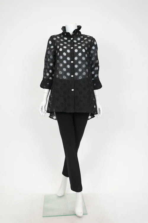 IC Collection Irregular Clipping Long Sleeve Polka Dot Blouse 7024B S25