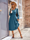 Treschic Buttoned V-Neck Flounce Sleeve Midi Dress Style T8201S