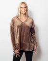 Snoskins Plush Microfleece V-Neck Pullover oversized fit, high low shaped hem Contrast Trim 82619-24F