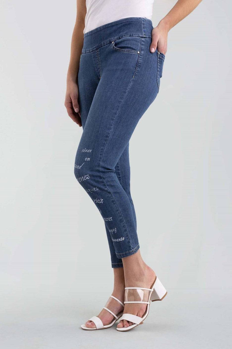 Lisette Blue Denim White Writing Jeans 884693