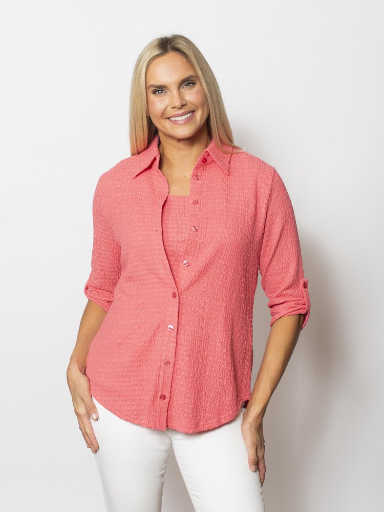 Snoskins Pucker Knit Button Shirt with 3/4 sleeves and Tab 88594-25S