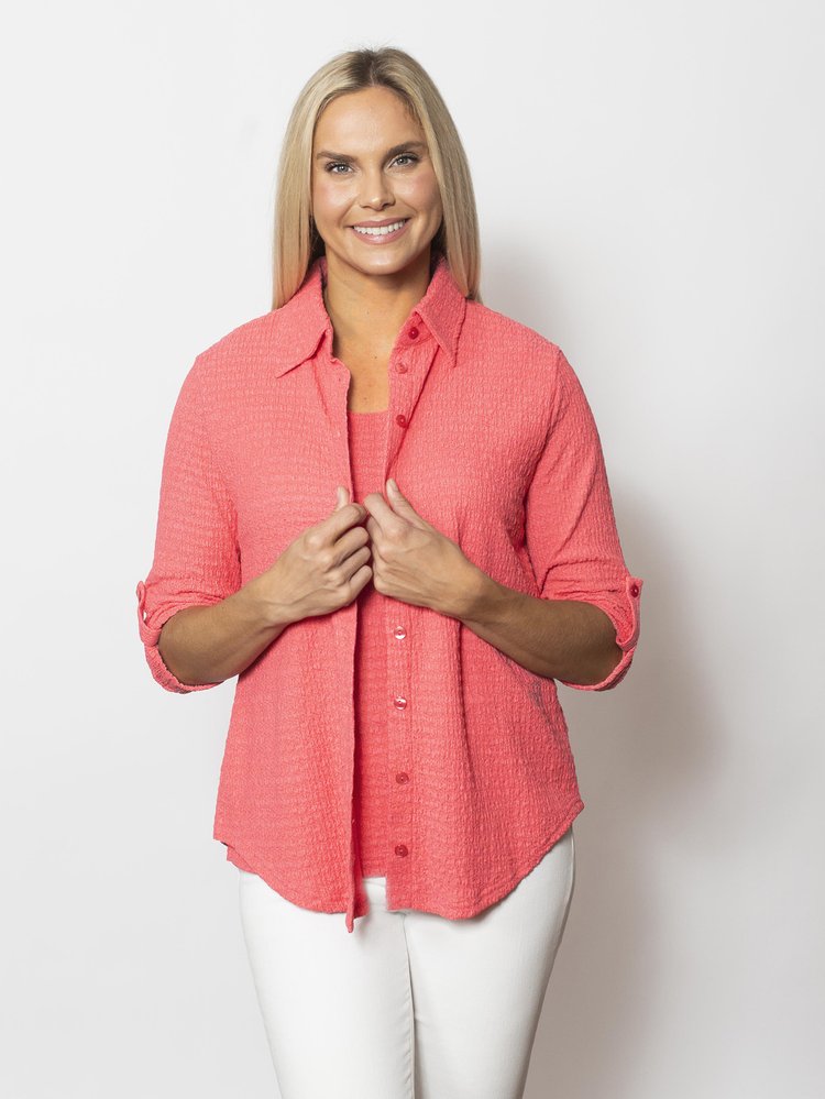 Snoskins Pucker Knit Button Shirt with 3/4 sleeves and Tab 88594-25S