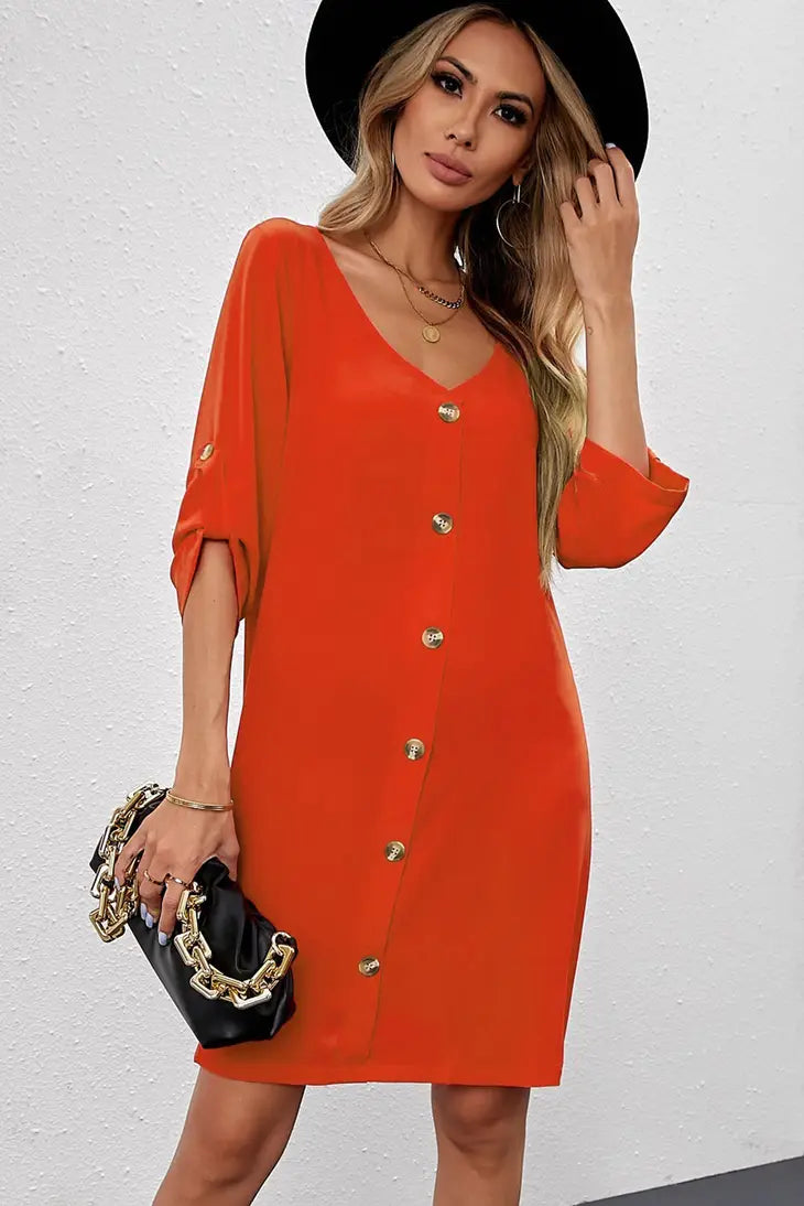 Treschic Buttoned V-Neck Dress Style T3236S