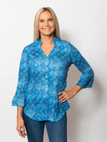 SnoSkins Printed Crinkle Mesh Sweetheart ButtonBlouse 89593-25S