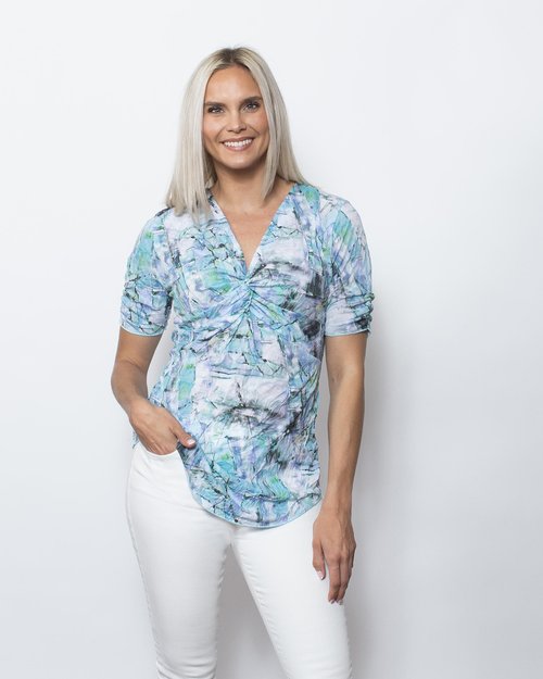 SnoSkins Printed Crinkle Mesh Twist Front with Short sleeve 89610-24S