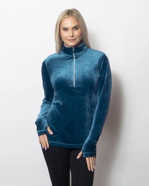 Snoskins Plush Microfleece V-Neck Pullover oversized fit, high low shaped hem Contrast Trim 82619-24F