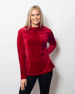 Snoskins Plush Microfleece V-Neck Pullover oversized fit, high low shaped hem Contrast Trim 82619-24F