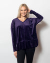 Snoskins Plush Microfleece V-Neck Pullover oversized fit, high low shaped hem Contrast Trim 82619-24F