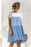 Treschic Color Block Round Neck Ruffle Hem Dress Style T3275S