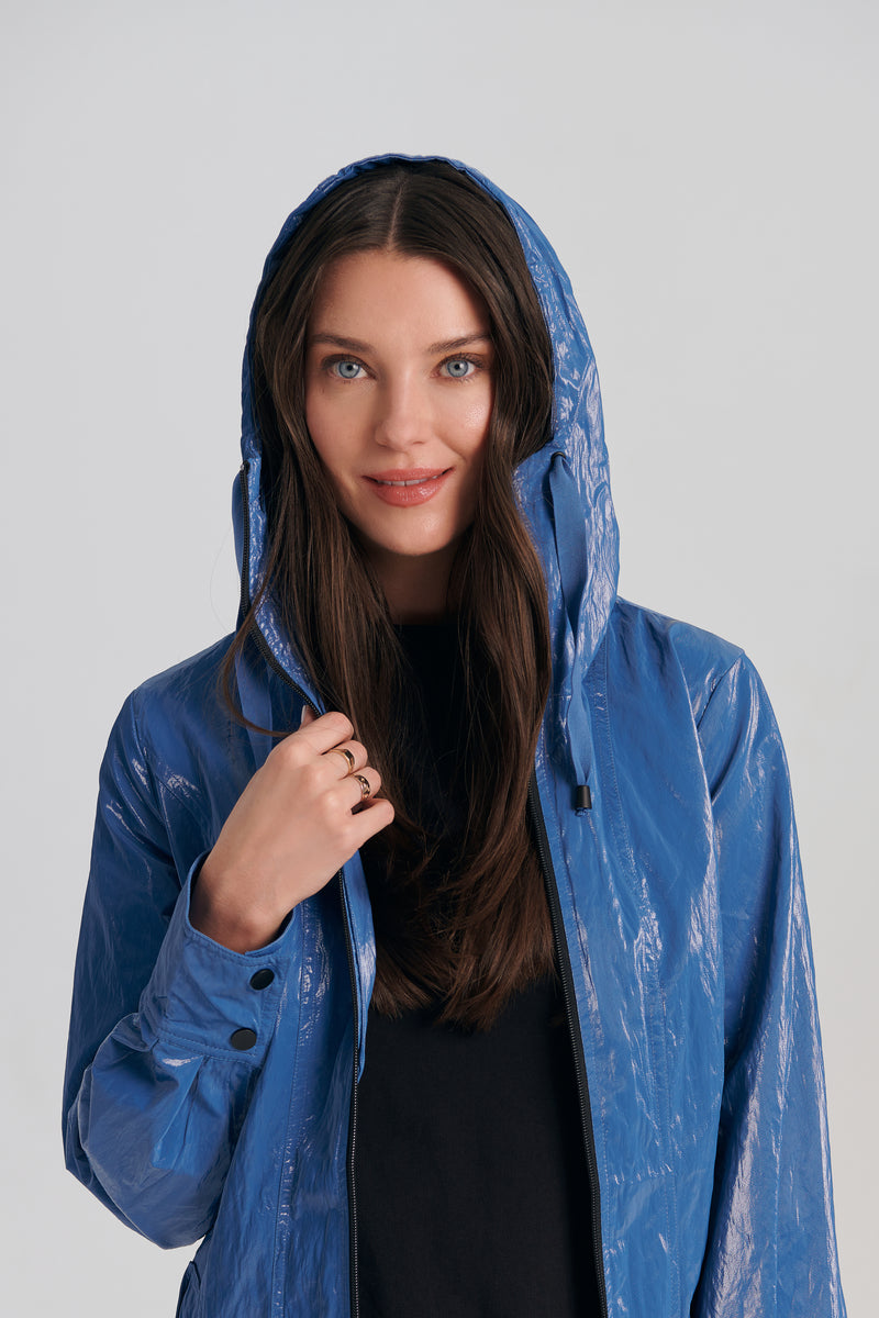 Nikki Jones Trench A7002-335L Geranium, Cobalt, Cream S25