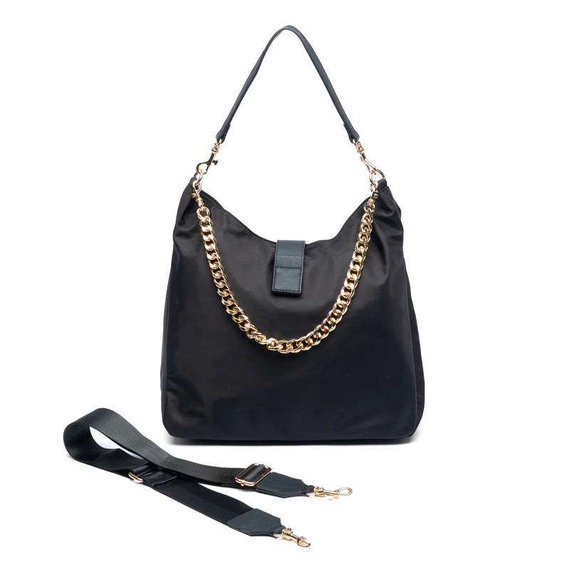 WanderFull Black Hydro Hobo Bag with Gold Hardware