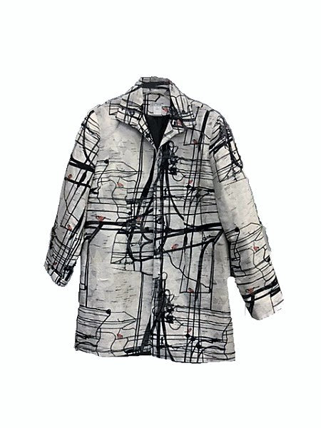 Grace Chuang Long Jacket Standup collar abstract print JB1289