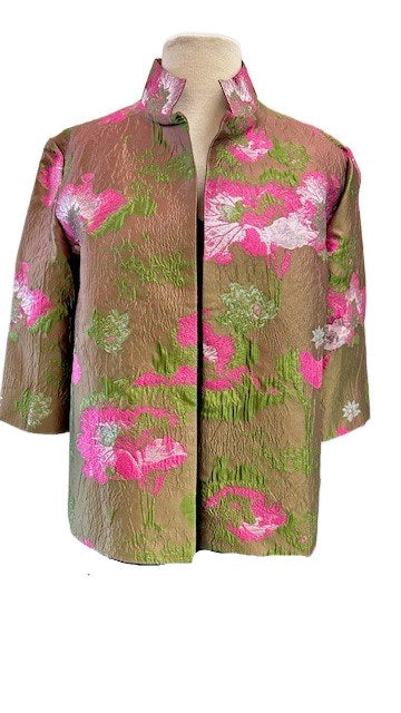 Grace Chuang JB 1662 Short Mandarin collar metallic flower print - S25