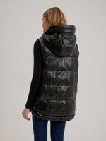 Nikki Jones Quilted High-Low Vest with Grosgrain Trims and Oversized Fixed Hood K5340RO-213