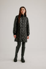 Nikki Jones Vegan Leather Zip Front Diamond Quilted Coat K5594RO-815