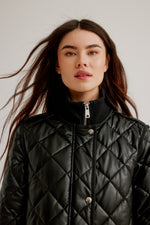 Nikki Jones Vegan Leather Zip Front Diamond Quilted Coat K5594RO-815