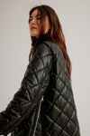 Nikki Jones Vegan Leather Zip Front Diamond Quilted Coat K5594RO-815