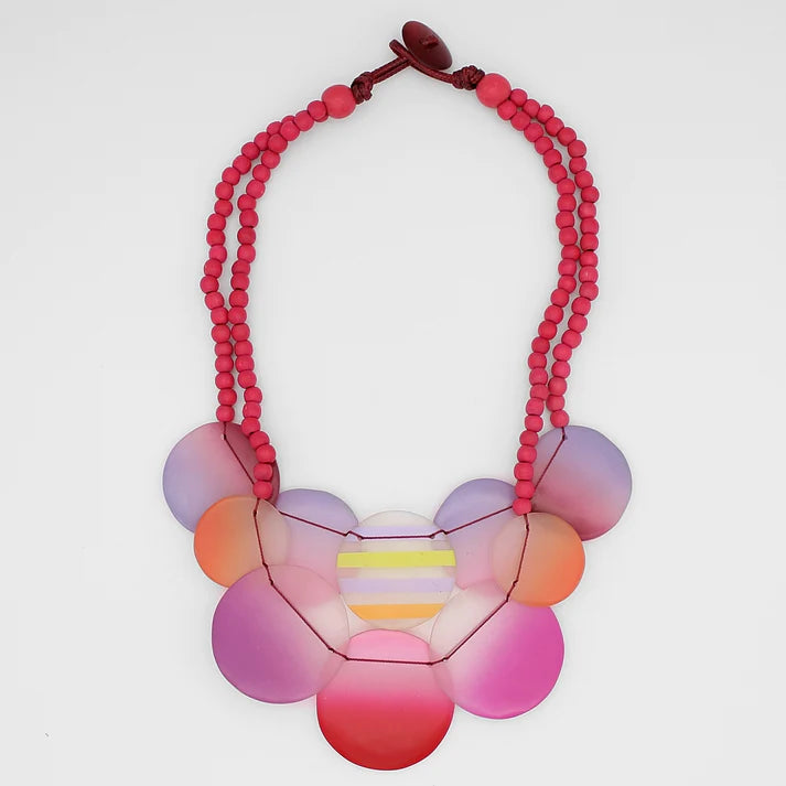 Sylca Pink Fantasy Circle Bead Bib Necklace LS24N06