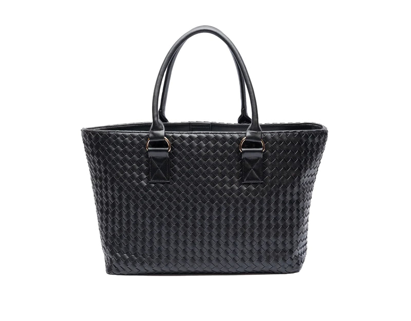 WanderFull Black Woven HydroTote Vegan Leather