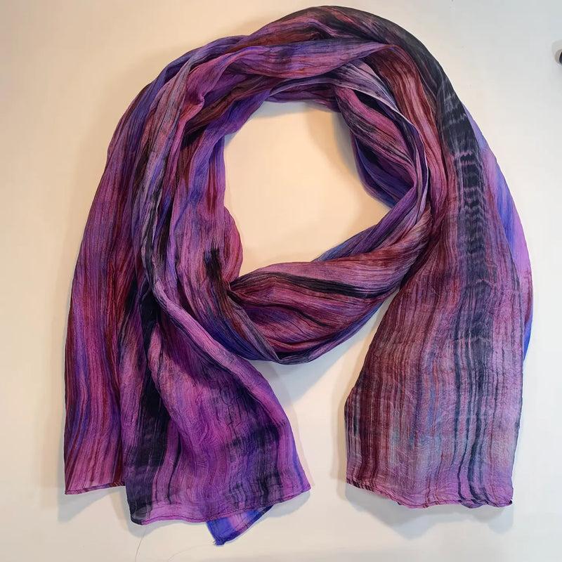 Lua Watercolor Silk Scarf SC1000 #406 Plum & Charcoal