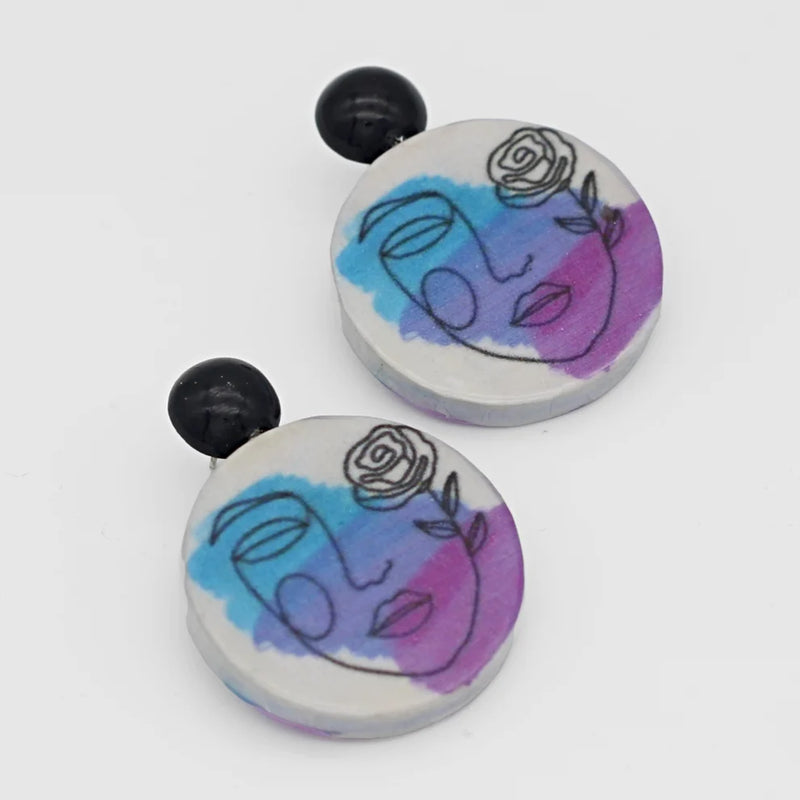 Sylca Abstract Face Decoupage Earrings Style ZA23E01