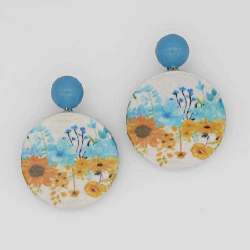 Sylca Sunflower Decoupage Earrings Style ZA23E03