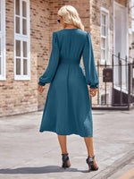 Treschic Buttoned V-Neck Flounce Sleeve Midi Dress Style T8201S