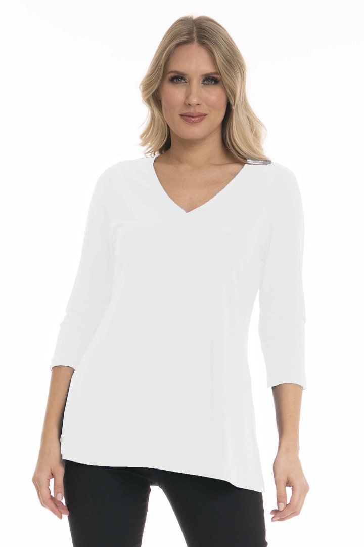 Alisha D Travelwear V Neck 3/4 Sleeve Straight Hem Top Style ADT-85