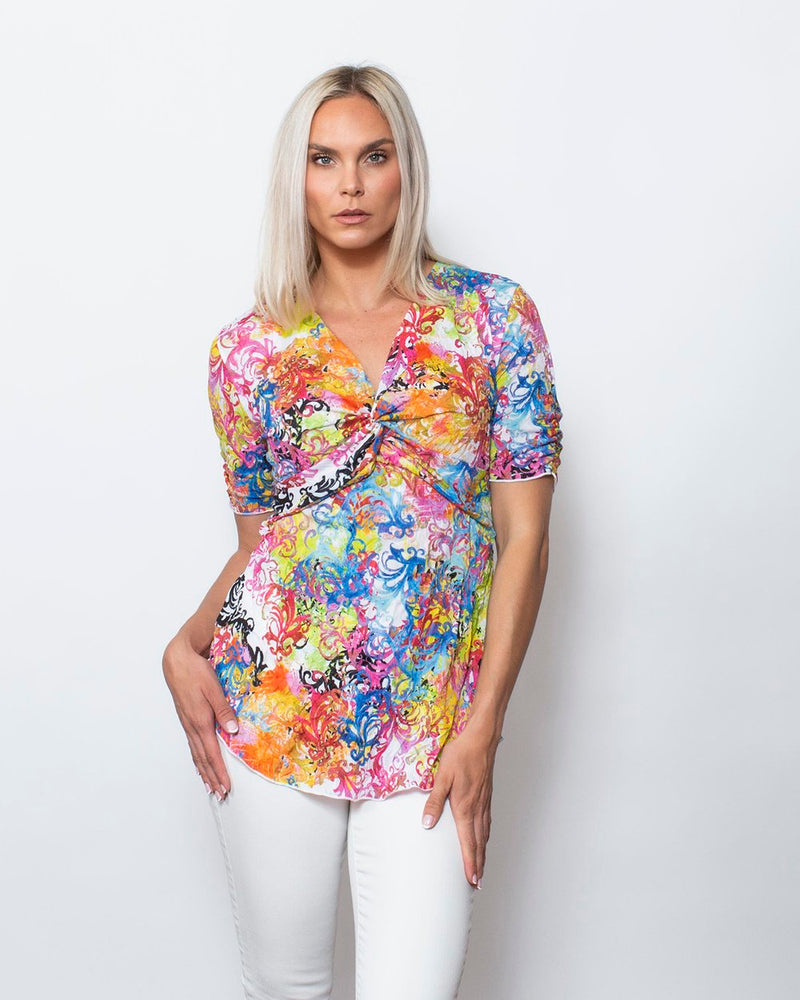 FINAL SALE SnoSkins Printed Crinkle Mesh Twist Front with Short sleeve 89610-24S