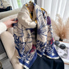 Winding River Shawl Blue / Yellow Floral Fields Reversible Wrap S25