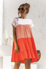 Treschic Color Block Round Neck Ruffle Hem Dress Style T3275S