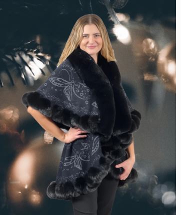 Ellyndale Faux fur kimono Cape with Butterfly jacquard pattern EP-220301