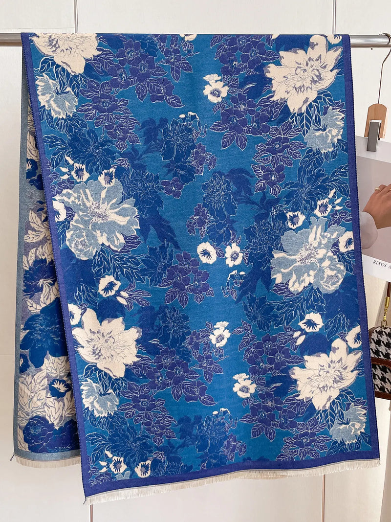 Winding River Blue / White Floral Reversible Wrap – Artisan Shawl