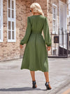 Treschic Buttoned V-Neck Flounce Sleeve Midi Dress Style T8201S