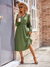 Treschic Buttoned V-Neck Flounce Sleeve Midi Dress Style T8201S