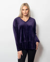 Snoskins Plush Microfleece V-Neck Pullover oversized fit, high low shaped hem Contrast Trim 82619-24F