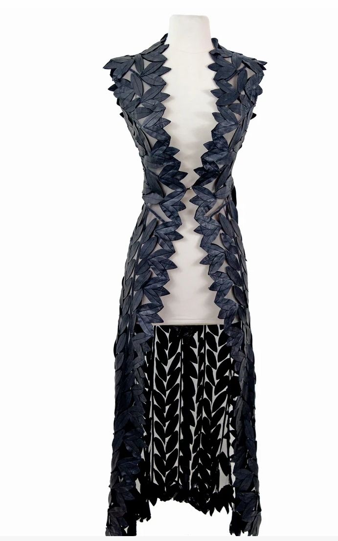 Belgin Francis Classic Leaf Design Leather Maxi Vest - BLACK