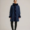 Nikki Jones Faux Fur Coat with Fixed Hood and Button Front K4129R-164 Navy